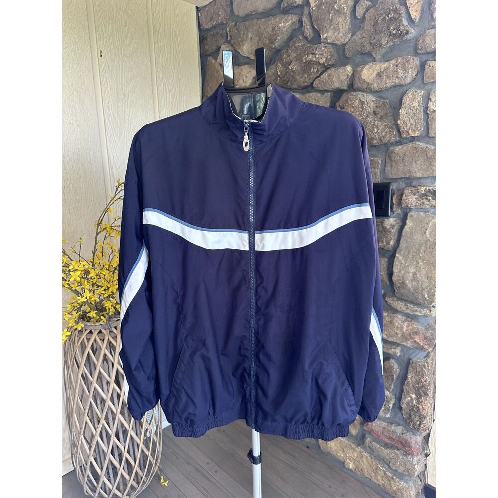 Vtg 1980s Prince Tennis Windbreaker Racket Zipper Pull Navy Gray